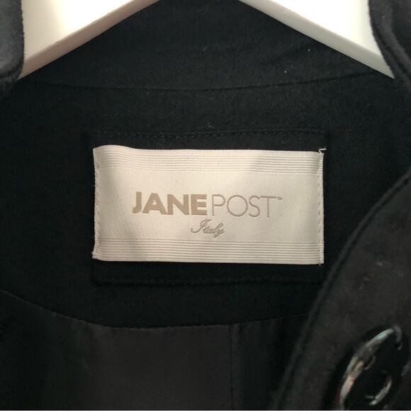 Jane Post Black Cashmere Blend Snap Button High Neck Classic A Line Coat Small - Picture 15 of 15